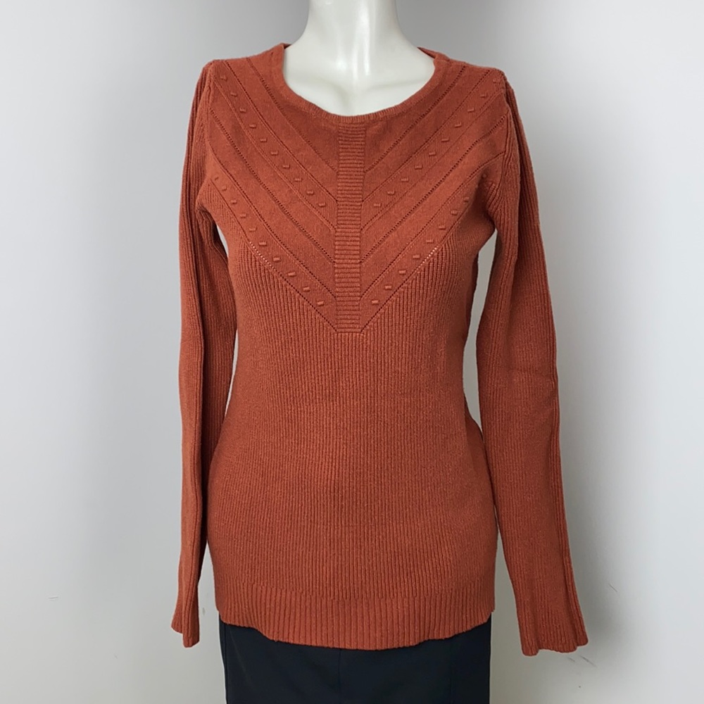 Cyrus Rust Orange Ribbed Knit Stretch Sweater Size M